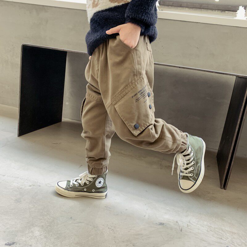 Boys overalls 2021 autumn and winter new children's casual trousers baby harem corset pants plus velvet loose pants