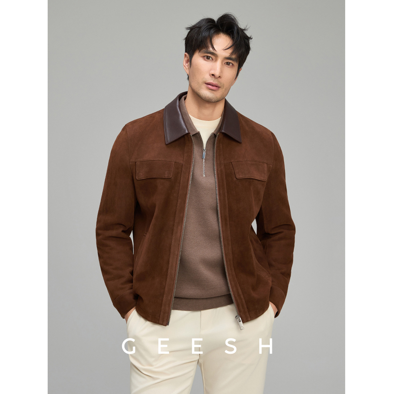 Men's Genuine Leather Suede Jacket 2026 New Style Detachable Leather down Jacket with Lapel Autumn and Winter Suede Leather Jacket Coat