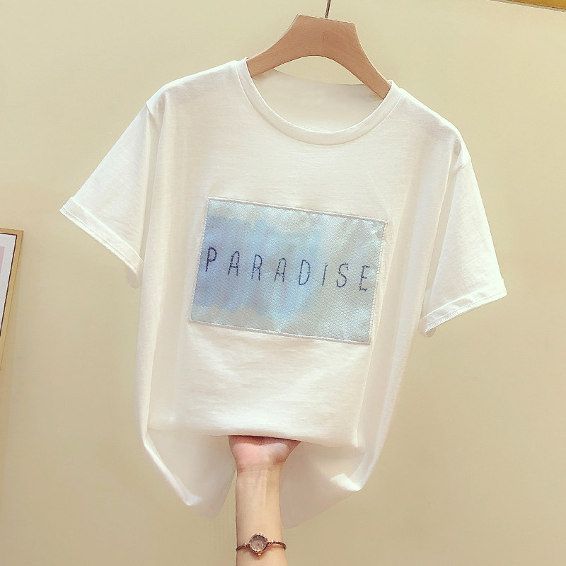 South Korea white short-sleeved T-shirt women's ins tide Korean version loose cotton half-sleeve 2021 summer new fashion top