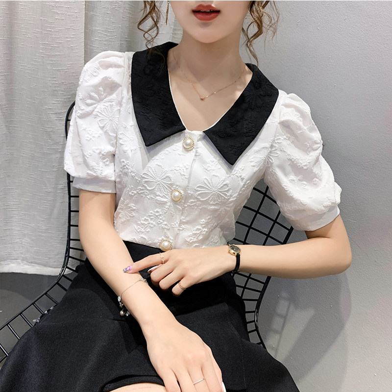 Korean Xiaoxiang style short design puff sleeve top is thin and Western style doll collar shirt female summer 2020 new