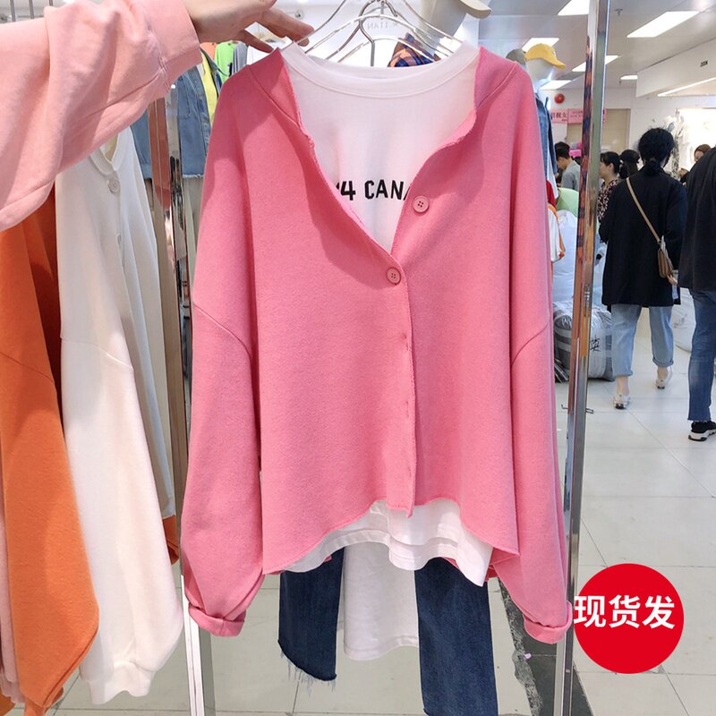 South Korea lazy spring and autumn long sleeved casual sweater coat 2022 new pink fashion loose minimal suit