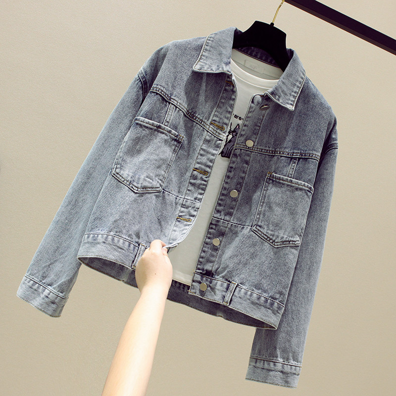 Korean Denim Jacket Woman Early Autumn 2021 New Tide Students Loose bf thin clip Jacket Kshirt Spring Dress Short blouse