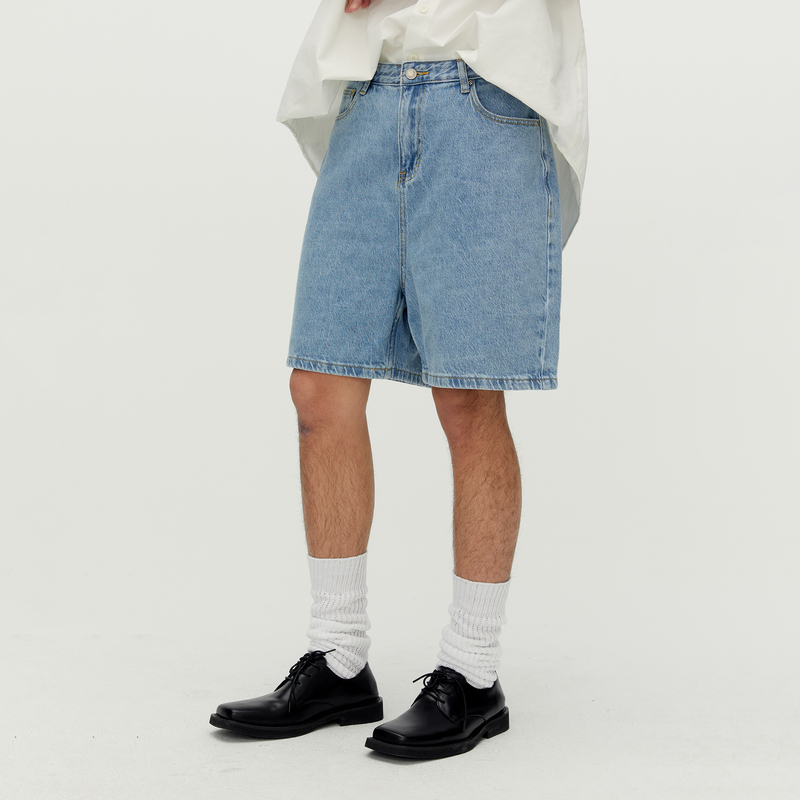 Southstudio Shorts for Men and Women, Denim Washed Blue, Comfortable and Loose, Pure Cotton, Classic Color, Ultra-Short Five-Point Pants