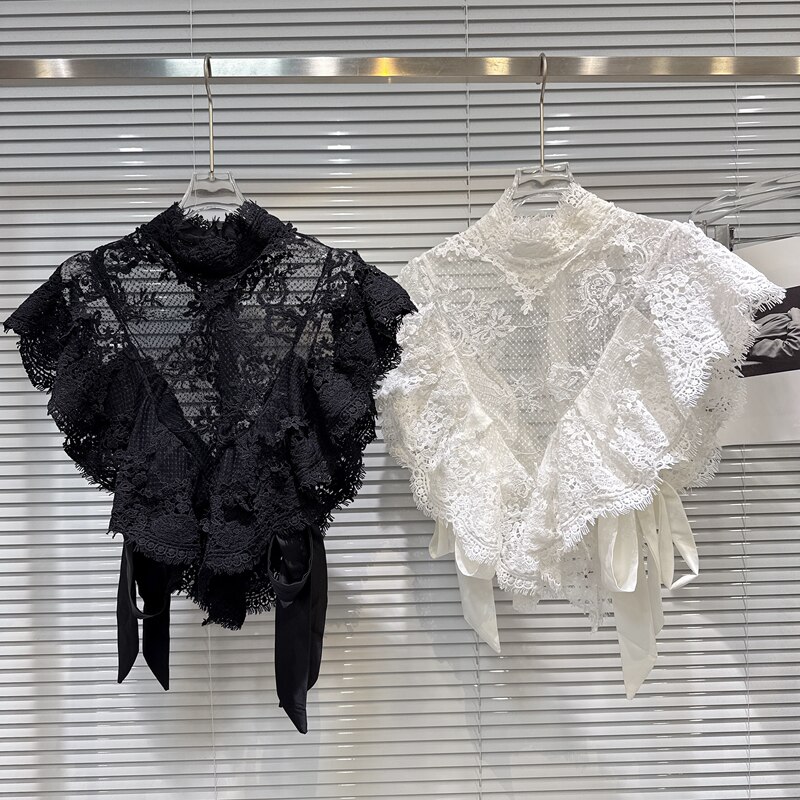Summer New Style Sweet and Pure V-Shaped Spliced Lace-Up Flutter Sleeveless Lace Top Vest Summer New Style Sweet and Pure V-Shaped Spliced Lace-Up Flutter Sleeveless Lace Top Vest