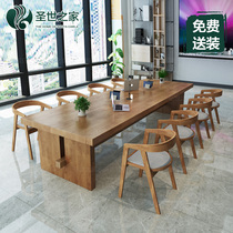 loft solid wood desk conference table office long table Nordic negotiation room Long Table Table Table Table Table and Chair combination