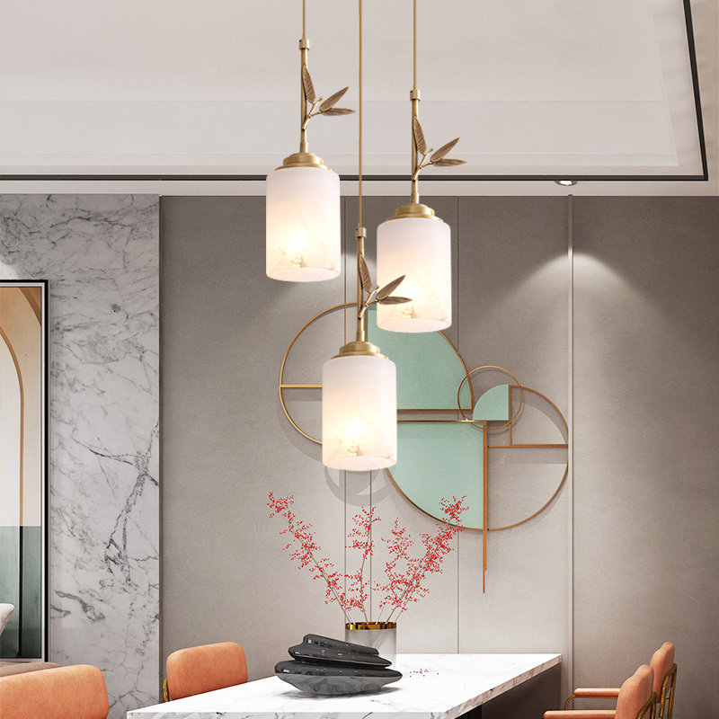 All-copper marble restaurant three-headed chandelier new Chinese bar table lamp modern dining room lighting creative Zen meal chandelier