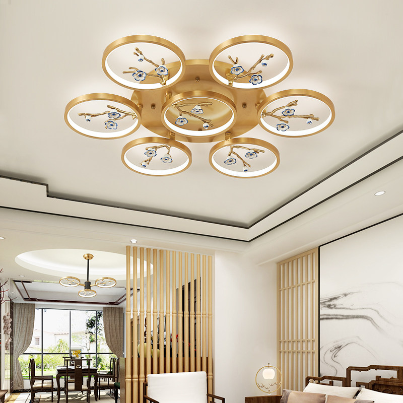 Led New Chinese All-copper Ceiling Lamp Living Room Lamp Modern Brief China Wind Dining Hall Creative Personality Pure Copper Lamp