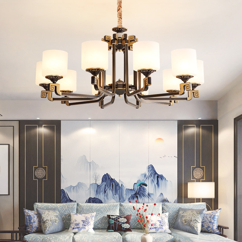 New Chinese All-copper pendant lamp Living room lamp Modern Chinese Wind Atmospheric Classical Retro Dining Hall Lamp Villa Pure Copper Lamp