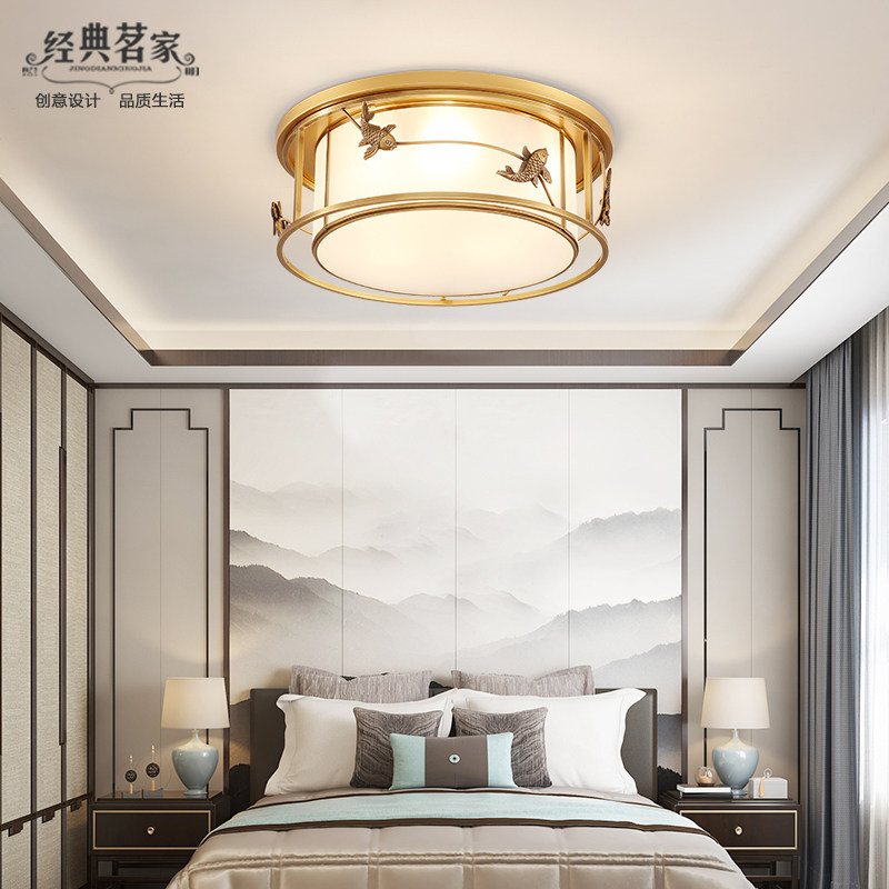 Zen Willi New Chinese All-Copper Ceiling Lamp Modern China Wind Creativity Dining Hall Round Cozy Room Pure Copper Fish Lamp