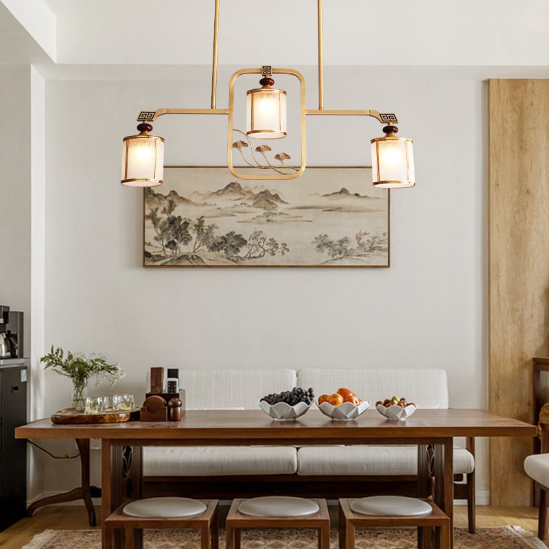 Total copper New Chinese dining room chandeliery Three-head meditation Classical Atmosphere China Wind Creativity Table Book House Tea Room Lamps