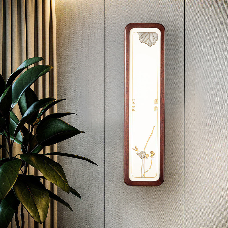Solid Wood New Chinese Wall Lamp Modern Living Room Background Wall China Wind Aisle Book Room Bedroom Aisle Strip Wall Lamp