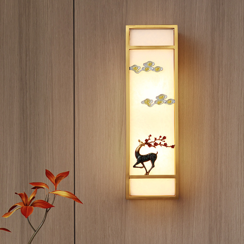 Marble new Chinese style all copper wall lamp modern living room TV background wall Chinese style bedroom aisle long wall lamp