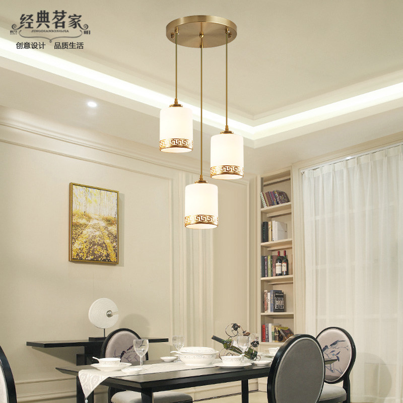 Full-copper dining room Three-head chandelier New Chinese bar Table Light Modern Minimalist Dining Room Lamps Creative personality Dining Hanging lighting