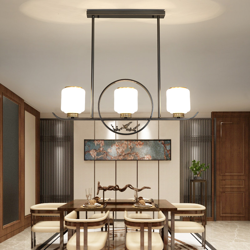 New Chinese all-copper dining room chandeliery triple-meditation modern China Wind creative table lamp Book room lamp Tea room Lamp