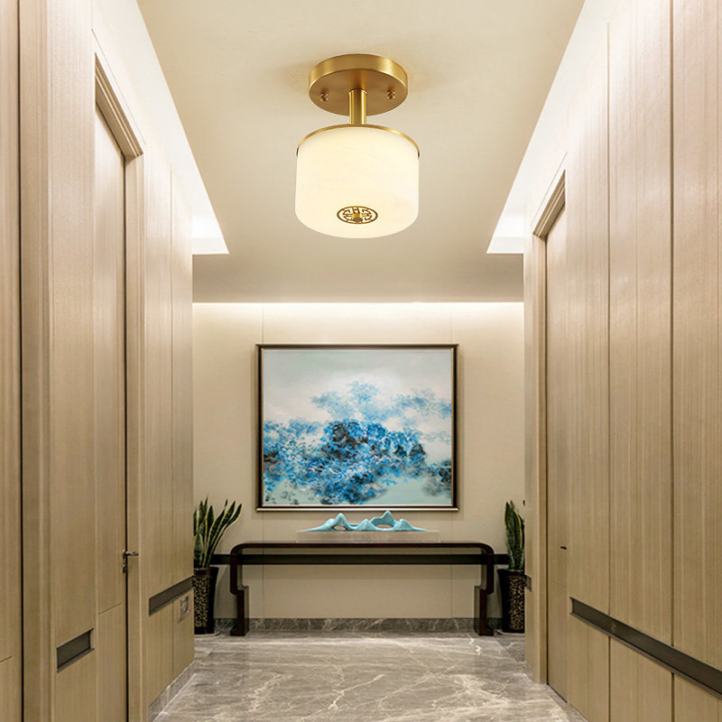 Total copper New Chinese style walkway light suction ceiling light balcony Guan Guan Corridor Suction Dome minimalist modern door hall Circular Lamp