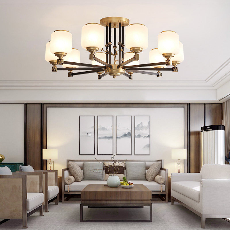 New Chinese all-copper suction top light Living room lamp Modern Chinese style minimalist atmosphere China Wind dining room Bedroom pure copper lamp