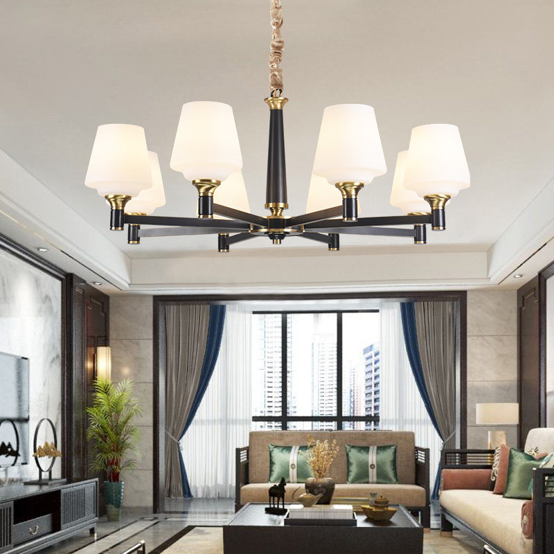 Black Modern Chinese chandelights All copper New Chinese Living Room Lamp minimalist Atmosphere Home Bedroom Dining Room Pure Copper Lamp