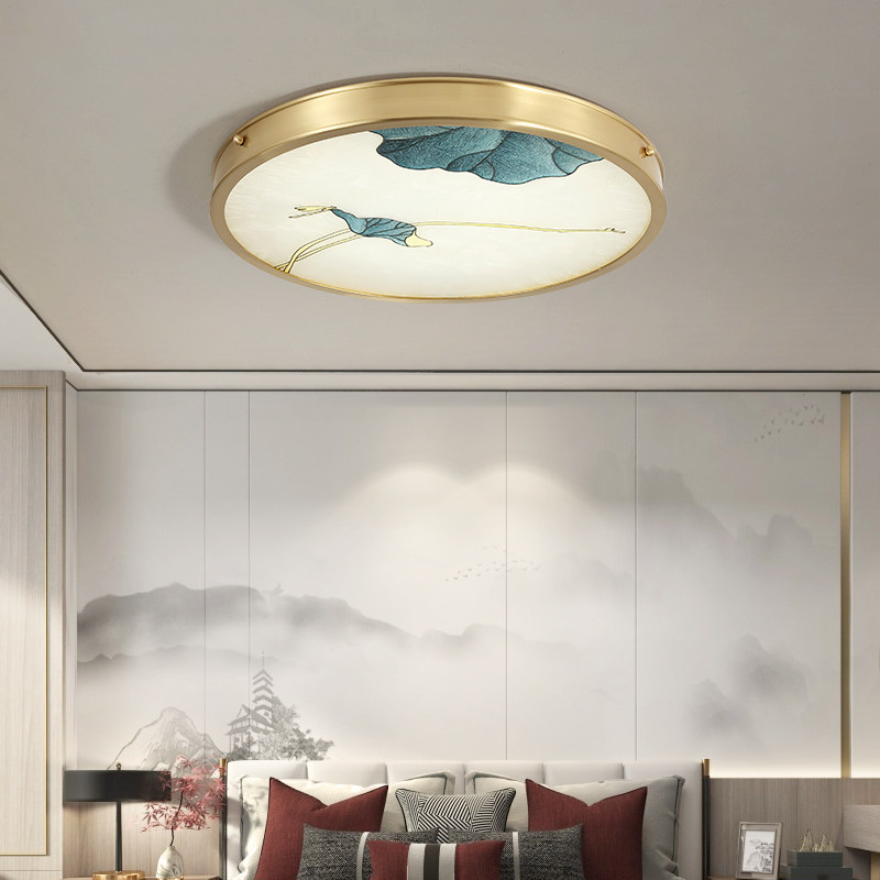Zen Consent New Chinese Bedroom Lamp Full Copper Enamel Color Creativity Cozy Brief Modern Round Room Suction Dome Lamp