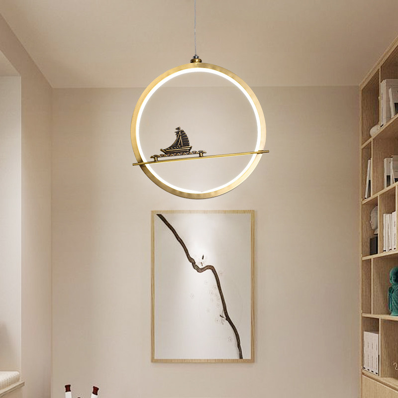 2021 new new Chinese single head pendant lamp full copper dining room lamp Zen Chinese style tea room bed head lamp creative lamp