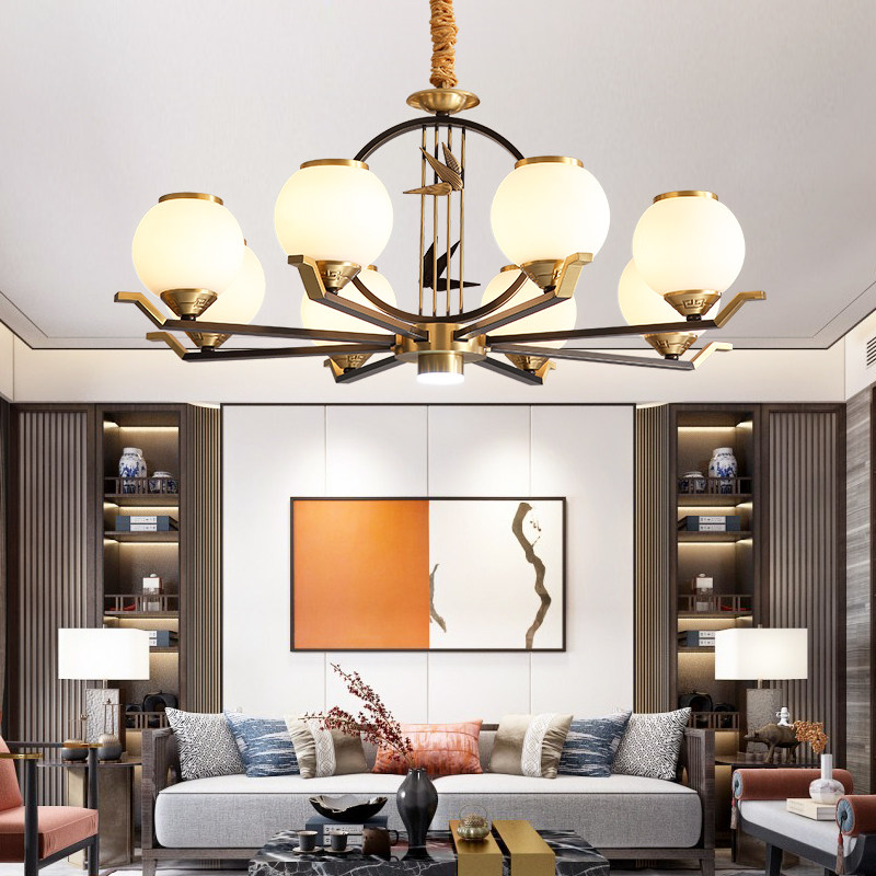 Zen new Chinese style chandelier all copper living room lamp simple Chinese style modern tea room restaurant lamp pure copper 2021 lamps