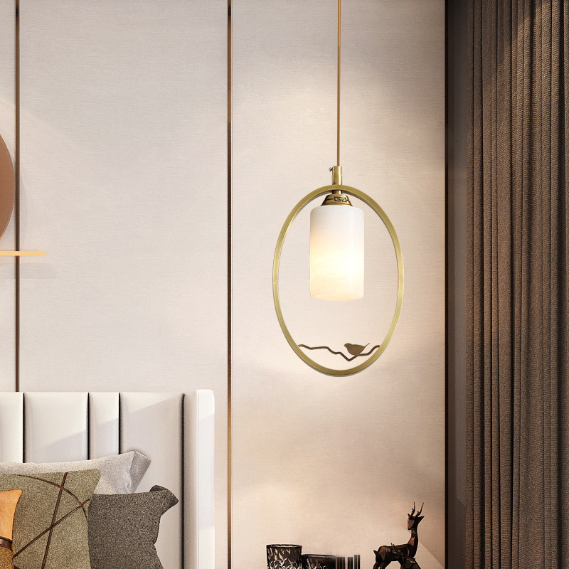 New Chinese single-head small chandelier background wall Zen all copper cloud decoration lamp room tearoom bedhead creative lamp