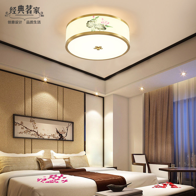 Hand painted Zen full copper New Chinese bedroom lamp minimalist modern creative cozy Romantic Suck light round lamp