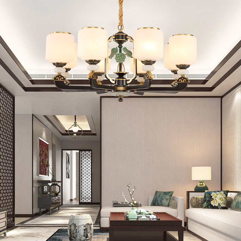 New Chinese Pendant Lamp Full Copper Living Room Lamp Modern Simplicity China Wind Dining Hall Big Villa Retro Zen Pure Copper Lamp