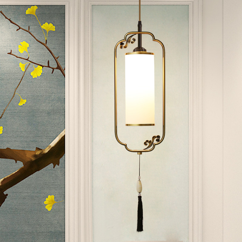 New Chinese single head small chandelier Dining Room Dining hanging bar Aisle Gangguan Bedside Lighting Modern Full Copper Lamps