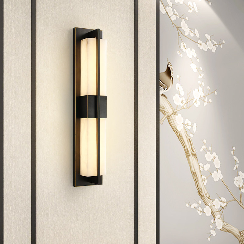 Natural marble new Chinese style wall lamp modern living room TV background wall Chinese style bedroom aisle all copper wall light