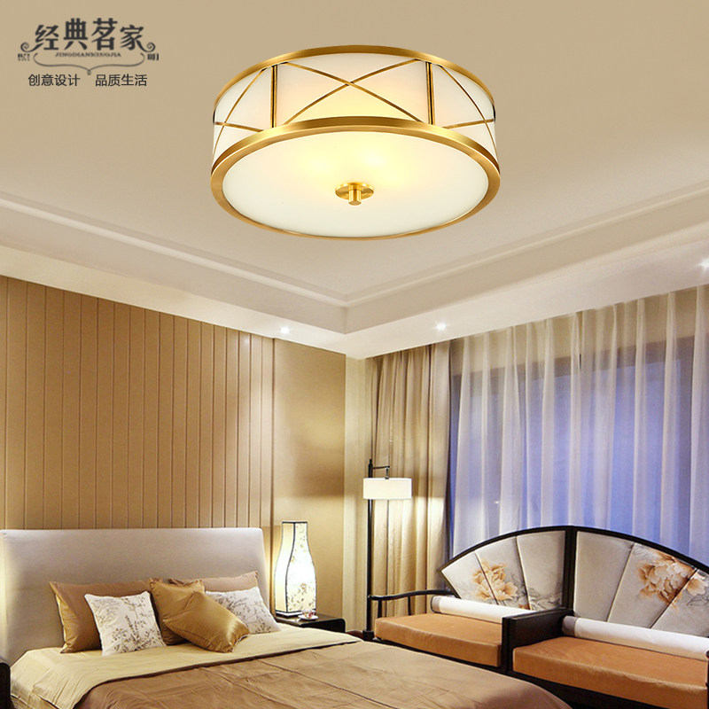 New Chinese bedroom lamp Full copper suction top light modern Chinese style brief China Wind circular book room Room pure copper lamp