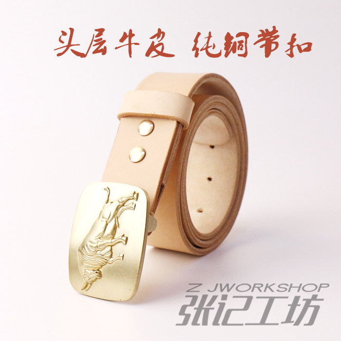 Zhang Kee Workshop New Products Italian Vegetable Tannic Leather Head Layer Cow Leather Screw Pure Copper Leather Belt Buckle Pants With Plate Buckle