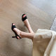 2025 New Model Zidou LAOSHU French-Style Stiletto Black High-Heeled Thin Strap Sandals Internet Celebrity Style Kitten Heel Open-Toe Sandals for Women