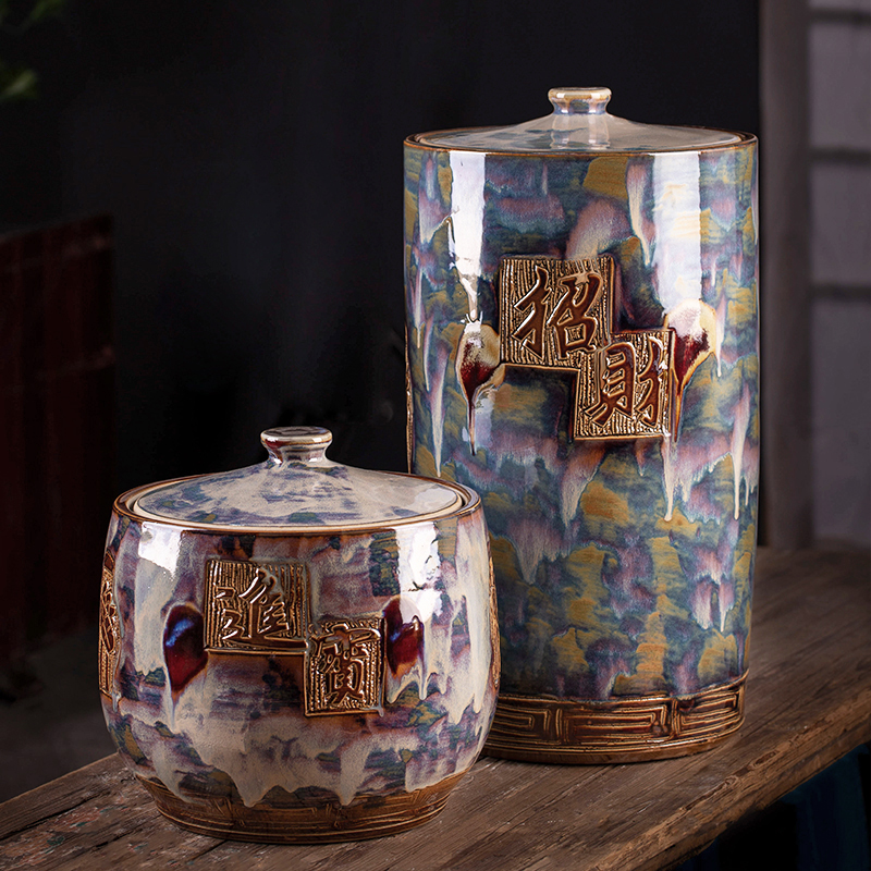 Rice-cylinder ceramic with lid face cylinder for home 10 catty 20 catty 30 30 catty 40 catty of damp-proof water cylinder Jingdezhen rice pail