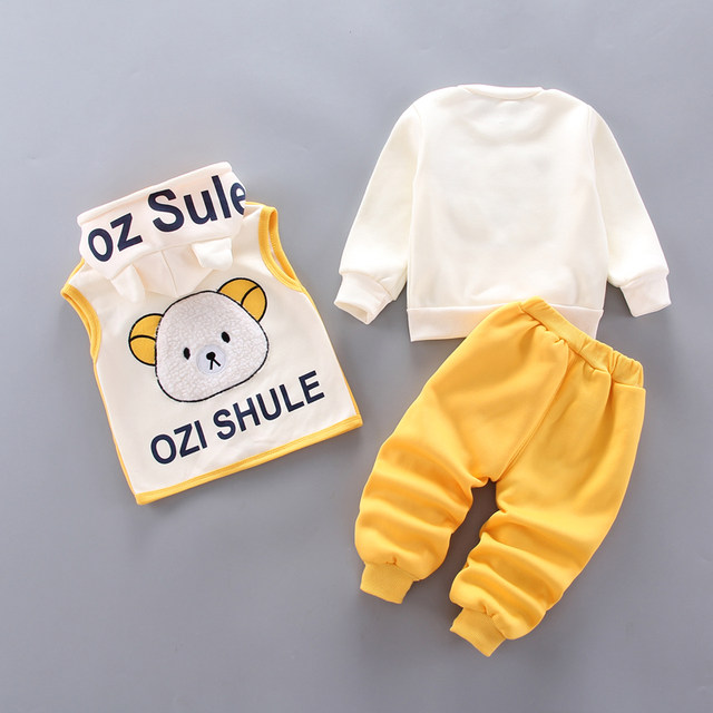 Boys' clothing autumn and winter models plus velvet three-piece suit baby children's sweater male baby winter clothing 1-3 years old 5 thin velvet jacket tide