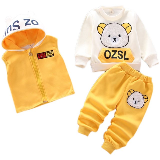 Boys' clothing autumn and winter models plus velvet three-piece suit baby children's sweater male baby winter clothing 1-3 years old 5 thin velvet jacket tide