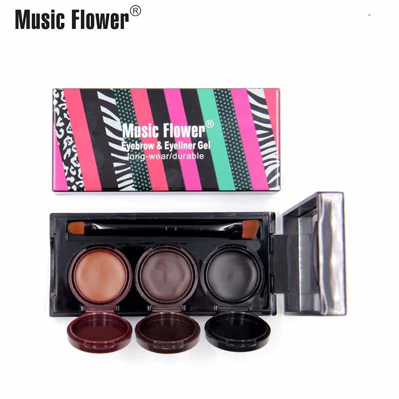 music flower three-color eyebrow powder, music flower eyeliner, dyed eyebrow cream, with eyebrow brush