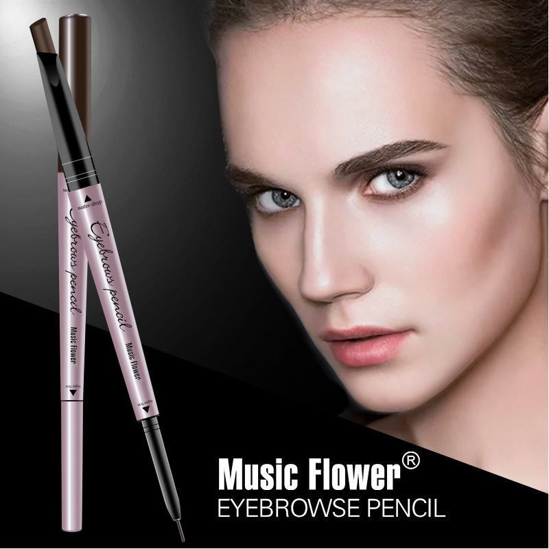 Music Flower Qincai double-head simulation fine two-in-one eyebrow pencil waterproof, no smudge, no fade, lasting color