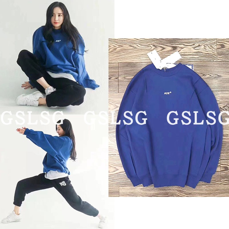 Original factory inspection ADER tide brand Yang Mi with the same blue sweatshirt women and men loose Korean version oversize Xu Lu star