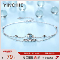 Dolphin blue 925 sterling silver anklet female ins niche design advanced sense Net red Mori 2021 New foot decoration