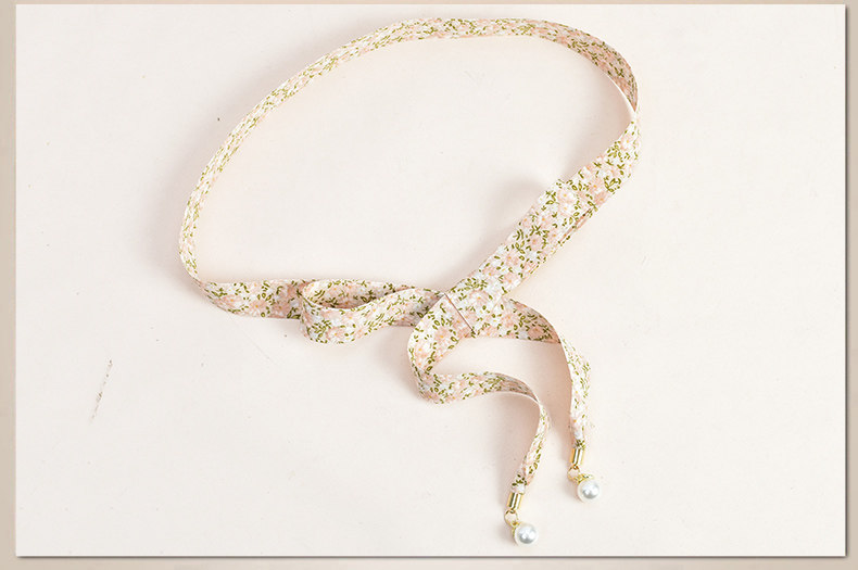 百搭女织带细腰带 窄款小碎花腰链配裙子打结长腰绳 珍珠装饰腰带详情2