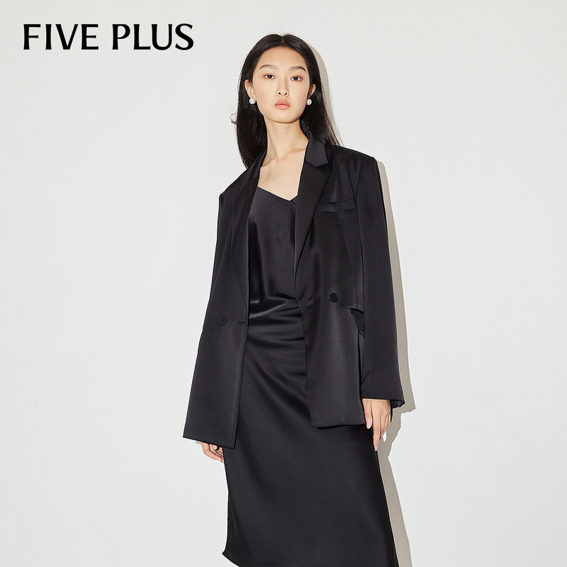 Five Plus Satin Blazer for Women, High-End, Loose-Fitting, Mid-Length Suit for Work