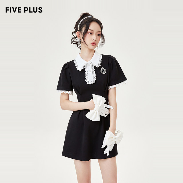 FIVEPLUS ແມ່ຍິງ Summer Lace Collar Dress ແຂນສັ້ນຂອງແມ່ຍິງ Slim ແອວສູງ Temperament Skirt ສັ້ນ