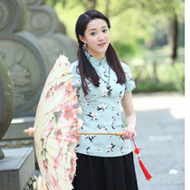 Chinese style daily women's clothing small fresh cheongsam top ethnic style summer literary temperament Chinese tea clothes Hanfu