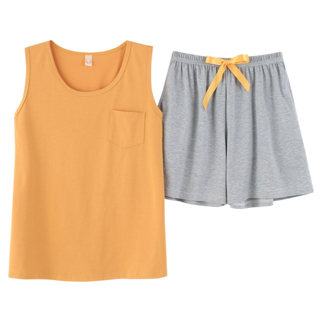 Yu Zhaolin Pajamas ແມ່ຍິງ 2023 ໃຫມ່ Summer Sleeveless Vest Shorts ຝ້າຍບໍລິສຸດຊຸດສອງສິ້ນສາມາດນຸ່ງໃສ່ນອກເຮືອນ.