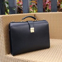 Monkey handmade X mens portable minimalist mouth gold briefcase business document bag Italian cowhide customization