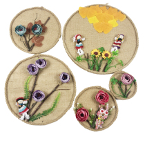 Kindergarten ring creation material handmade work DIY creative hanging homemade wood photo frame linen painting wood pendant
