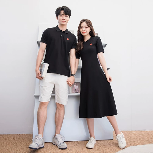 Парная одежда для влюбленных, трендовая летняя одежда, длинное платье, мини-юбка, футболка polo, хлопковая юбка, короткий рукав