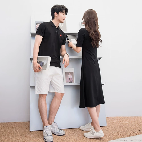 Парная одежда для влюбленных, трендовая летняя одежда, длинное платье, мини-юбка, футболка polo, хлопковая юбка, короткий рукав