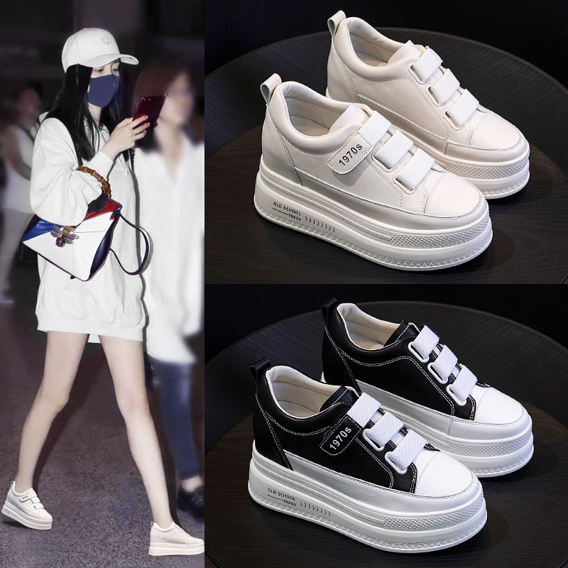 Gospel with invisible inner heightening cuddling girl ~ Little white shoes woman 100 lap thick bottom pine pastry shoes 2022 spring new