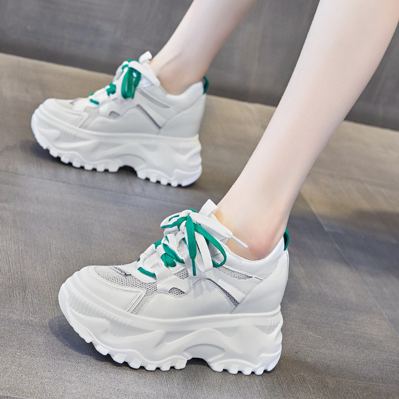 Comfort Lean Sports Goddess Bell Love Inner Heightening Women Shoes 8cm Little white shoes Breathable Sports Old Daddy Shoes 100 lap